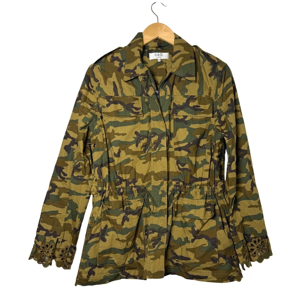 Sea New York Camo Utility Jacket Embroidered Scalloped Hem Small Camouflage